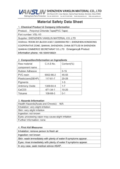 MSDS-Auto Wiring Harness Tape